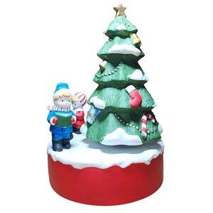 Vintage Japan Made Christmas Tree w/Kids Caroling Rotating Ceramic Music Figure